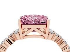 Fancy Pink Radiant Cut Diamond Ring Set in Rose gold with Scattered Round Accents