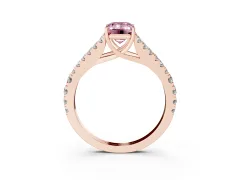 Fancy Pink Emerald Cut Diamond Split Shank Pavé Engagement Ring Set in Rose gold with Prong-Held Center Stone