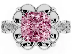 Fancy Pink Cushion Cut Diamond Floral Halo Ring Set in Silver with Shared Prong Band