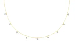 Heart and Round Diamond Station Necklace Set in Yellow gold with Alternating Stones