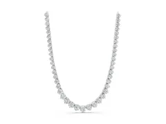 Round Diamond Tennis Necklace Set in Silver with Three-Prong Setting