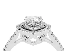 Pear Cut Diamond Double Halo Ring Set in Silver with Pavé Band