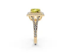 Fancy Yellow Princess Cut Diamond Double Halo Ring Set in Yellow gold with Pavé Band