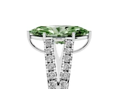 Fancy Green Marquise Cut Diamond Split Shank Pavé Engagement Ring Set in Silver with Prong-Held Center Stone