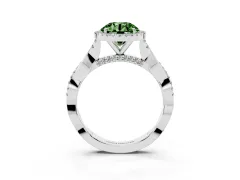 Fancy Green Round Cut Diamond Halo Twist Band Solitaire Ring Set in White gold with Prong Setting