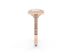 Princess Cut Diamond Halo Milgrain Pavé Band Ring Set in Rose gold with Prong Setting