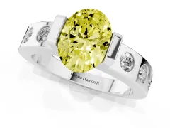 Fancy Yellow Oval Cut Diamond Channel-Set Band Ring Set in Silver with Bezel Prong Setting