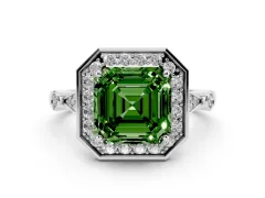 Fancy Green Asscher Cut Diamond Halo Engagement Ring Set in Silver with Twisted Band and Prong Setting