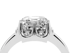 Asscher Cut Diamond Round Cluster Halo Ring Set in Silver with Solitaire Band and Prong Setting
