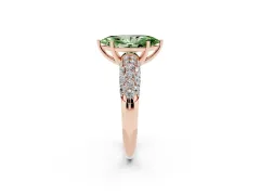 Fancy Green Marquise Cut Diamond Pavé Band Solitaire Ring Set in Rose gold with Close-Set Accent Stones and Prong Setting