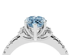 Fancy Blue Marquise Cut Diamond Three-Stone Pavé Ring Set in Silver with Prong Setting