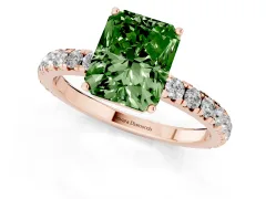 Fancy Green Radiant Cut Diamond Pavé Solitaire Engagement Ring Set in Rose gold with Prong Setting
