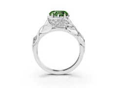 Fancy Green Heart Cut Diamond Leaf-Inspired Engagement Ring Set in Platinum with Round Accents