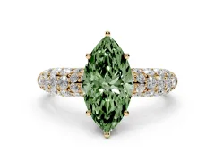 Fancy Green Marquise Cut Diamond Pavé Band Solitaire Ring Set in Yellow gold with Close-Set Accent Stones and Prong Setting