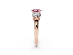 Fancy Pink Round Cut Diamond Three-Stone Ring Set in Rose gold with Prong Setting and Plain Band
