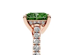 Fancy Green Radiant Cut Diamond Solitaire Ring Set in Rose gold with Brilliant Pavé Band and Prong Setting