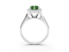 Fancy Green Cushion Cut Diamond Halo Solitaire Engagement Ring Set in White gold with Square Band and Prong Setting