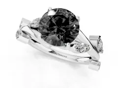 Fancy Black Round Cut Diamond Solitaire Ring Set in Silver with Twisted Marquise Accent Band