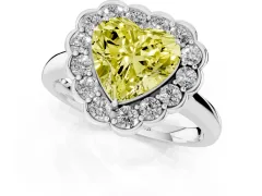 Fancy Yellow Heart Cut Diamond Halo Cluster Engagement Ring Set in Platinum with Solitaire Band and Prong Setting