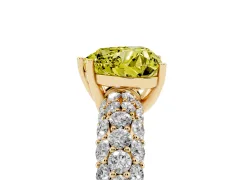 Fancy Yellow Heart Cut Diamond Pavé Band Solitaire Ring Set in Yellow gold with Close-Set Accent Stones and Prong Setting