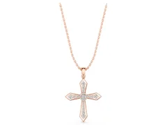 Round Diamond Milgrain Cross Pendant Set in Rose gold with Bezel-Set Stones