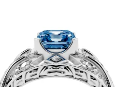 Fancy Blue Asscher Cut Diamond Art Deco Ring Set in White gold with Pavé Split Shank