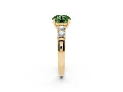 Fancy Green Round Cut Diamond Five-Stone Prong Set Engagement Ring Set in Yellow gold with Channel Band