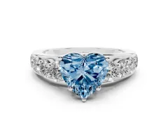 Fancy Blue Heart Cut Diamond Pavé Engagement Ring Set in Silver with Prong Setting