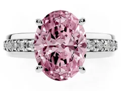 Fancy Pink Oval Cut Diamond Solitaire Ring Set in Silver with Channel Set Band and Prong Setting