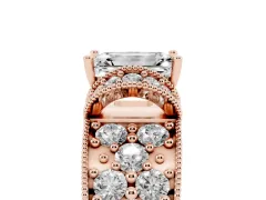 Emerald Cut Diamond Milgrain Halo Pavé Engagement Ring Set in Rose gold with Prong Setting