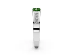 Fancy Green Cushion Cut Diamond Solitaire Ring Set in Platinum with Channel-Set Accent Stones and Prong Setting