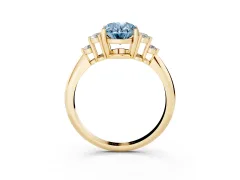 Fancy Blue Oval Cut Diamond Cluster Ring Set in Yellow gold with Plain Band and Prong Setting