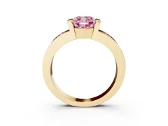 Fancy Pink Cushion Cut Diamond Channel-Set Band Ring Set in Yellow gold with Bezel Prong Setting