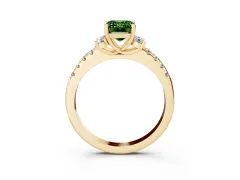 Fancy Green Emerald Cut Diamond Three-Stone Pavé Ring Set in Yellow gold with Prong Setting