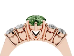 Fancy Green Pear Cut Diamond Five-Stone Prong Set Band Ring Set in Rose gold with Polished Band