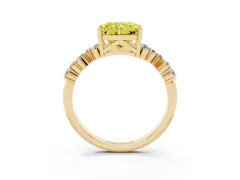 Fancy Yellow Radiant Cut Diamond Ring Set in Yellow gold with Scattered Round Accents