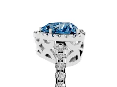 Fancy Blue Heart Cut Diamond Halo Ring Set in White gold with Pavé Shoulders and Halo-Framed Center