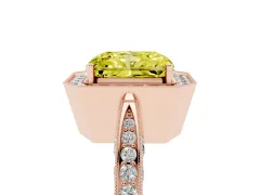 Fancy Yellow Radiant Cut Diamond Halo Engagement Ring Set in Rose gold with Accent Split Shank Band