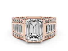 Emerald Cut Diamond Mens Ring Set in Rose gold with Baguette and Round Side Stones