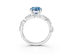 Fancy Blue Round Cut Diamond Solitaire Ring Set in Platinum with Twisted Marquise Accent Band