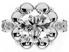 Round Cut Diamond Floral Halo Ring Set in Platinum with Shared Prong Band