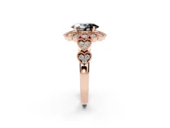 Fancy Black Oval Cut Diamond Solitaire Ring Set in Rose gold with Milgrain Pavé Heart Band