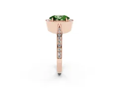 Fancy Green Oval Cut Diamond Halo Engagement Ring Set in Rose gold with Accent Split Shank Band