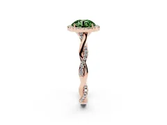 Fancy Green Round Cut Diamond Halo Twist Band Solitaire Ring Set in Rose gold with Prong Setting