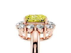 Fancy Yellow Radiant Cut Diamond Halo Cluster Engagement Ring Set in Rose gold with Polished Band and Prong Setting