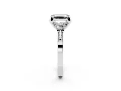 Fancy Green Emerald Cut Diamond Three-Stone Ring Set in Platinum with Pavé Band and Smaller Side Stones