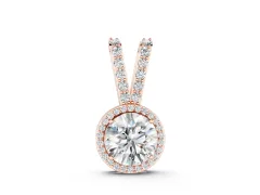 Round Halo Diamond Pendant Set in Rose gold with Prong-Set Center and Halo