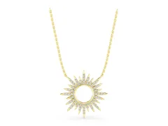 Round Cut Diamond Sunburst Pendant Set in Yellow gold with Pavé Setting