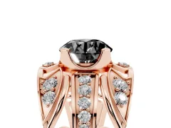 Fancy Black Round Cut Diamond Art Deco Ring Set in Rose gold with Pavé Split Shank