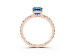 Fancy Blue Radiant Cut Diamond Pavé Solitaire Engagement Ring Set in Rose gold with Prong Setting